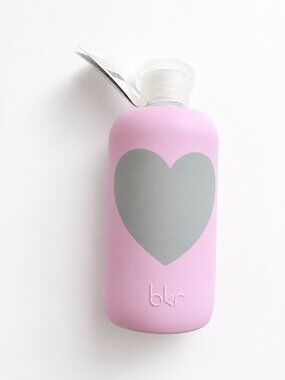 BKR Glass Water Bottle Silicone Sleeve Juliet Lavender with Grey Heart 1L/32oz